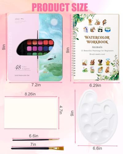 48 Colors Watercolor Paint Set for Adult Beginner with Watercolor Workbook - Image 5