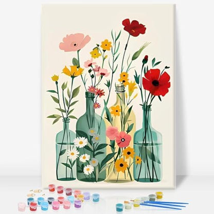 Framed Paint by Numbers Kit for Adults, Easy Wildflowers, 8 x 12 Inch by GEEHEIY
