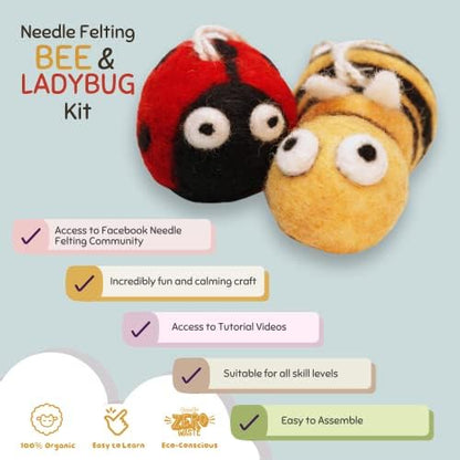 Woolbuddy Needle Felting Starter Kit (Bee & Ladybug) for Adults with Tool - Image 2