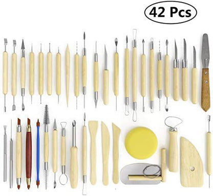 S & E TEACHER'S EDITION 42 Pcs Polymer Clay Tools, Air Dry Clay Tools, Clay Scultping Tools Double-Sided with Smooth Wooden Handles Pottery Craft Carving Molding Shaping (Pack of 2) - Image 2