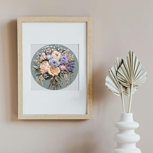 FONNUY Bouquet Flowers Embroidery Kit for Beginners, Pre-Stamped Pattern Kits for Adults with Hoop, Easy to Follow Color Thread Needlework, 8'' Hoop (Joyful Bouquet) - Image 2
