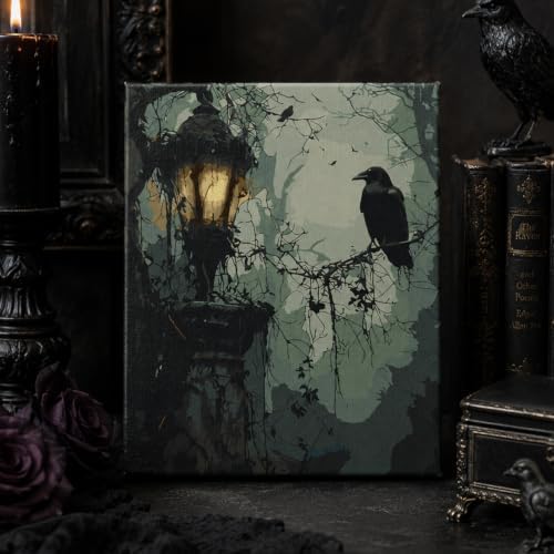 Gothic Paint by Numbers Kit for Adults,Crow DIY Paint by Number with Frame - Image 2