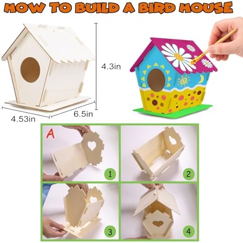 hapray 12 Pack Bird House Kit for Kids, DIY Wooden Birdhouse with Paints - Image 4