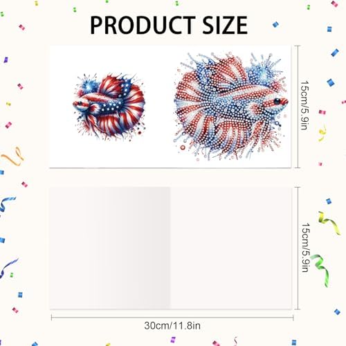 6-Piece 5D Diamond Art Greeting Card Kit with Envelopes, USA Independence Day Goldfish Design, DIY Special Shape Diamond Painting Greeting Cards for Adults, Handmade Card Craft Holiday Gift, 30x15cm - Image 3