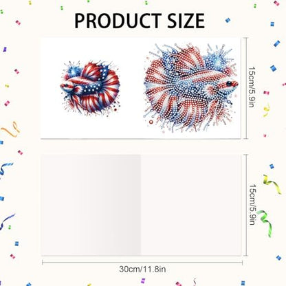 6-Piece 5D Diamond Art Greeting Card Kit with Envelopes, USA Independence Day Goldfish Design, DIY Special Shape Diamond Painting Greeting Cards for Adults, Handmade Card Craft Holiday Gift, 30x15cm - Image 3