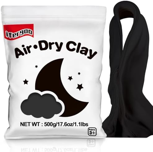 ifergoo 500g Black Air Dry Clay, 1.1LBS DIY Creative Modeling Clay for Kids by iFergoo