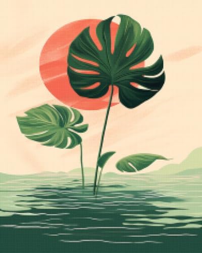 Ornament Kits for Adults Beginners,Embroidery Kits for Adults,Mid Century Monstera Plant Art Philodendron Begonia Swiss Cheese Plant Minis Retro Modern,11CT,17.33 * 17.33 inch by Unknown