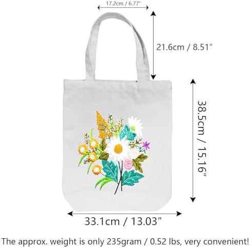 CREAWONDER Canvas Tote Bag Embroidery Kit with Pattern for Beginners, Arts and DIY Embroidery Crafts Kits for Adults, Include Instructions, Thimble, Embroidery Hoops, Color Threads and Tool - Image 6
