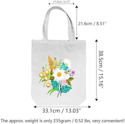 CREAWONDER Canvas Tote Bag Embroidery Kit with Pattern for Beginners, Arts and DIY Embroidery Crafts Kits for Adults, Include Instructions, Thimble, Embroidery Hoops, Color Threads and Tool - Image 6