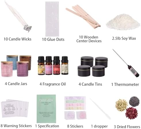 DARJEN Candle Making Kit for Adult, 4 Jars & 4 Tins Soy Wax Scented DIY Set - Image 2