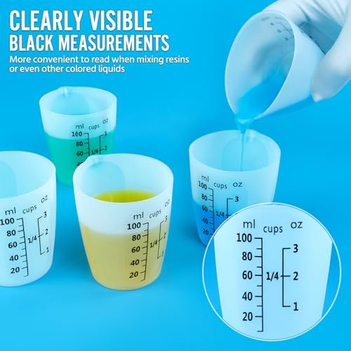 10Pcs Silicone Resin Mixing Measuring Cups 100ml / 3oz for Resin Supplies, Easy-to-Read Black Marks, Non-Stick Reusable Silicone Pouring Cups for Epoxy Mixing - Image 4