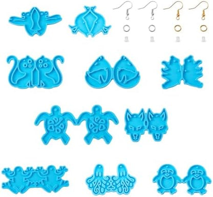 KISSITTY Animal Theme Earring Silicone Molds Wolf Cat Bird Frog Duck Octopus Pendant Resin Casting Molds Earring Making Kit for Adults UV Resin Jewelry Crafts Arts Key Chains Necklaces by KISSITTY