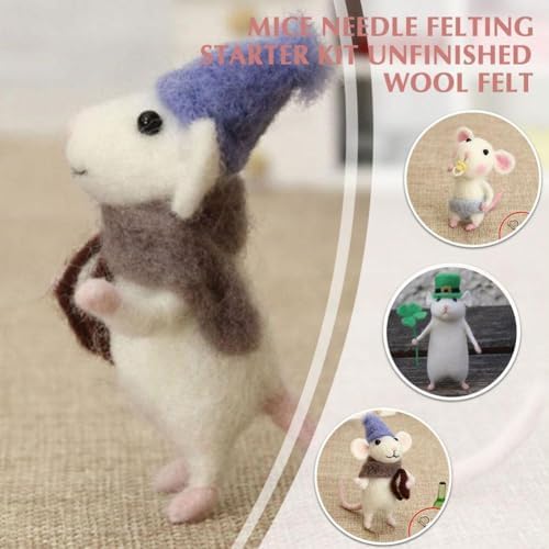 Christmas Felt Mice Ornaments, Mice Needle Felting Starter Kit Felt Mouse Craft Kit, Cute Handmade Needle Felting Kit Beginner Unfinished Wool Felt Mouse Craft Kit for Beginner DIY Craft - Image 3