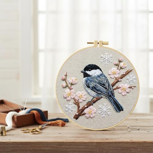 FRANDEK DIY Cherry Blossom Bird Stamped Embroidery Kit with Hoop for Adults - Image 2
