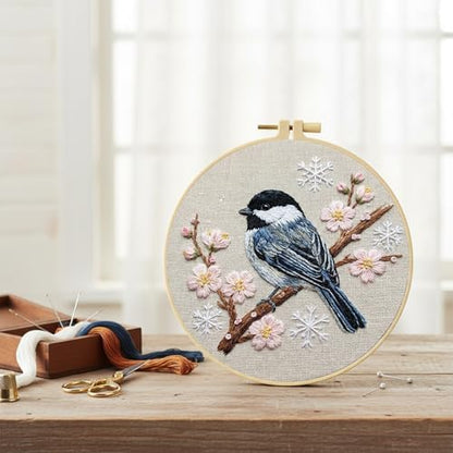 FRANDEK DIY Cherry Blossom Bird Stamped Embroidery Kit with Hoop for Adults - Image 2