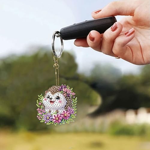 15 pcs Summer Theme Diamond Art Keychain Ornaments Double Sided 5D DIY Diamond Painting Keychain Kits for Adults Key Ring Art Pendant Decor (Hedgehog) - Image 2