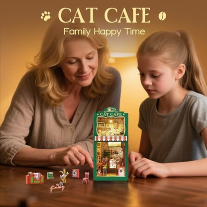 Book Nook Kit,DIY Miniature House Kit for Adults, Teens and Beginners, Dollhouse Booknook Cat Cafe Tiny House Bookshelf Decor 3D Wooden Puzzle, Gifts for Family, Friends - Image 6