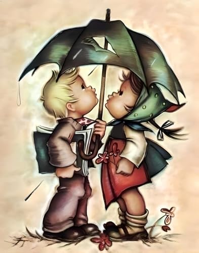 Honey Buns Under the Umbrella – Size 6x8 inches Paper Tole 3D Decoupage Craft Kit 51312 (The Additional Pictures Show Examples of This Craft Kit Assembled and Framed in a Shadow Box Frame) by Unknown