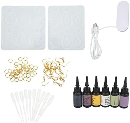 Resin Earring Mold Set with Lamp, DIY Jewelry Making Kit, 10 Straws 6 Color Glue 50 Gold Rings 20 Ear Hooks, Silicone for Resin Earrings Pendants Crafting by Unknown