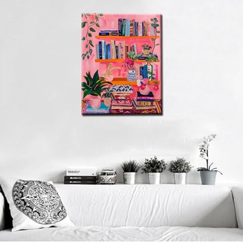 Bookshelf Book Theme Paint by Numbers Kits for Adult Beginners Boho Paint by Numbers Bohemian Digital Oil Painting Kits on Canvas with Brushes and Acrylic Pigment Without Framed 16''W x 20''H - Image 3