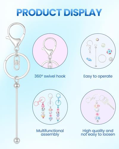 RQAYE 30pcs Beadable Keychains Keychain Bulk kit Cute Blank Bead Keychain Strip DIY Men's and Women's Making Supplies Crafts, Jewelry, Bag Accessories, Customized Project Gifts (Multicolor) - Image 3