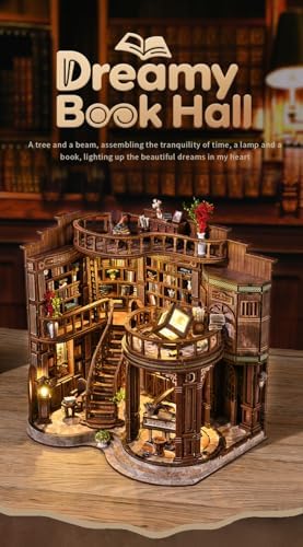 Book Nook Vintage Library Wooden DIY Kit - 3D Bookshelf Model with LED Lighting, Classic Study Room Decor for Adults - Image 3