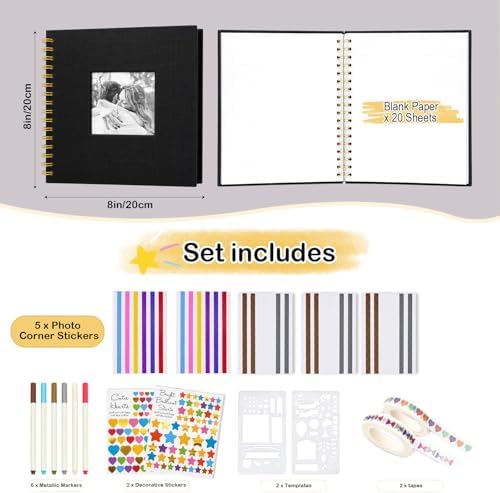 Cvochtty Scrapbook Album 40 Pages with DIY Kits, Craft Paper Photo Album, Black Linen Cover Scrapbooking for 2x3 3x5 4x6 5x7 Pictures, Memory Book for Wedding Baby Family Birthday - Image 3