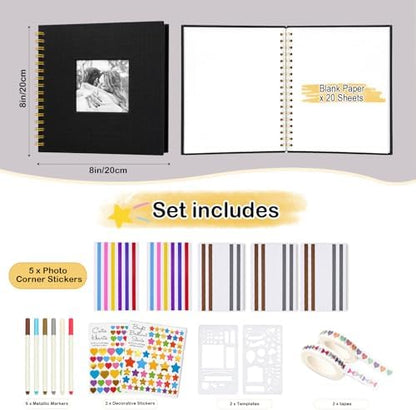 Cvochtty Scrapbook Album 40 Pages with DIY Kits, Craft Paper Photo Album, Black Linen Cover Scrapbooking for 2x3 3x5 4x6 5x7 Pictures, Memory Book for Wedding Baby Family Birthday - Image 3