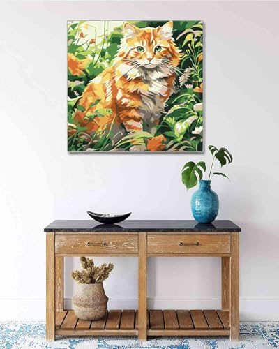 TOCARE Framed Paint by Numbers Kit for Adults Beginners,12x12inch Orange Cat Paint by Number with Frame,Easy Cat Paint by Numbers Framed Canvas (Without Easel) - Image 7