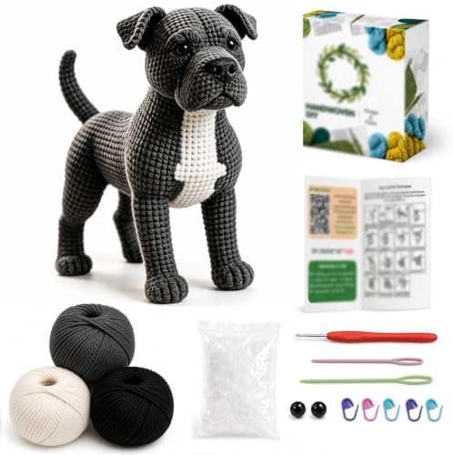 DIY Crochet Pitbull Dog Kit for Beginners – Amigurumi Staffordshire Bull Terrier Stuffed Animal Knitting Kit with Yarn, Hook & Instructions – Easy Beginner Crochet Animal Craft for Adults & Dog Lovers by FaceNFace