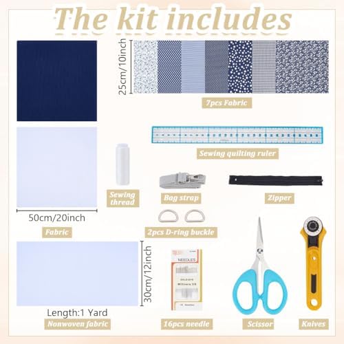 WEBEEDY DIY Quilt Tote Bag Kit for Adult Beginners Round Crossbody Bag Starter Kit with Video Tutorial,9 PCS Fabrics,Quilting Tools for DIY Sewing Patchwork Craft Valentine's Day Birthday Gift - Image 2