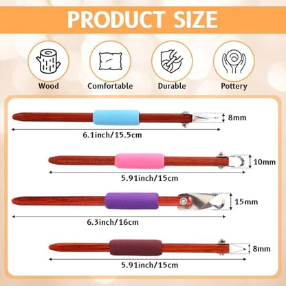 Lanties 4 Pcs Pottery Carving Tool Set Sculpture Scraper Craft Modelling Tools Red Pear Wood Texture Handle with Stainless Steel Blade for Clay Carving, Ceramic Sculpting, Graffito (Wonderful Color) - Image 2