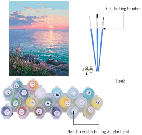 Mrnsiet Paint by Number for Adults Beginners, Easy Lake Paint by Numbers Kits on Canvas, Sunset Oil Painting Kits Adults' Paint-by-Number Kits for Home Wall Decor 16x20 Inch - Image 5