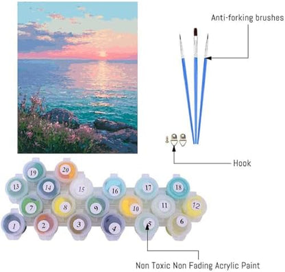 Mrnsiet Paint by Number for Adults Beginners, Easy Lake Paint by Numbers Kits on Canvas, Sunset Oil Painting Kits Adults' Paint-by-Number Kits for Home Wall Decor 16x20 Inch - Image 5