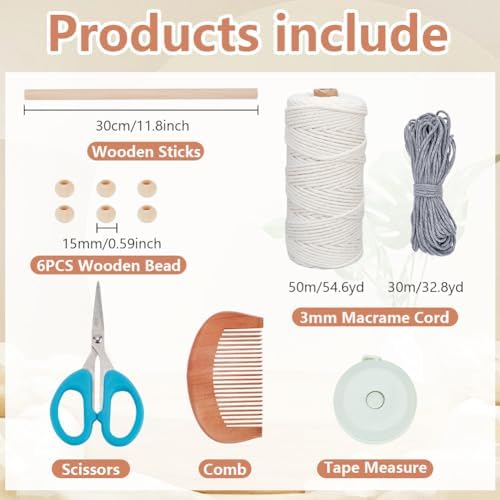 ORIGACH DIY Macrame Feather Wall Hanging Kit Boho White and Dark Gray Feather Tapestry Macrame Kit for Adults Beginner Handmade Rustic Macrame Feathers Leaf Wall Hanger Decor for Living Room Bedroom - Image 3