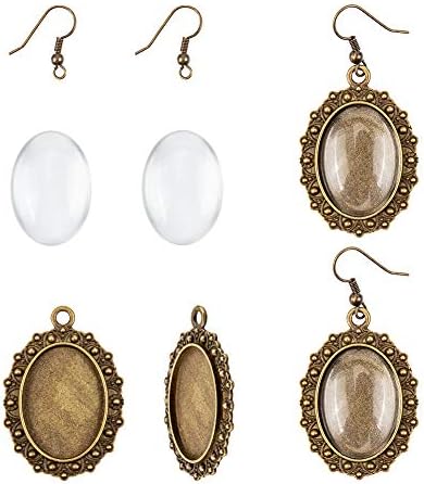 PH PandaHall 36 Sets Earring Pendant Tray Bezel, 3 Style 36pcs Earring Cabochon Settings 40pcs Oval Transparent Glass Cabochons Dome and 40pcs Brass Earring Hooks for Women Earring Jewelry Making - Image 5