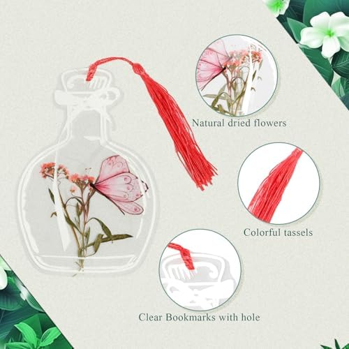 TaoBary 152 Pcs Dried Flower Bookmark Set DIY with Tassels, Rainbow Color - Image 4