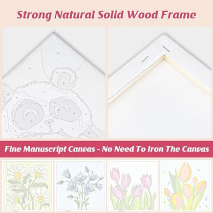 Flowers Paint by Number for Adults Beginners and Kids, 4 Pack DIY Adult Paint by Number Kits on Canvas Framed, Color by Numbers Acrylic Oil Painting Number Kits Crafts for Home Wall Decor 8x8inch - Image 6