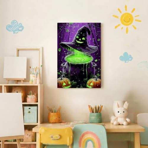 Spandrel Halloween Witch Magic Potion Paint by Numbers Kit for Adults, Witch Hat Dark Purple Forest Gothic DIY Canvas Oil Painting Wall Decor Halloween Holiday Gift, 8x12in - Image 3