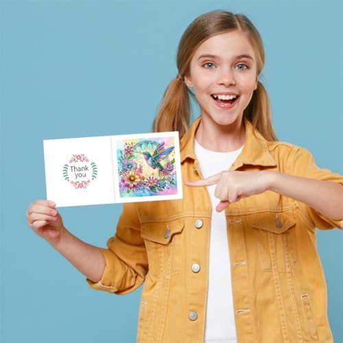 jinglinhh 6pcs Diamond Art Painting Hummingbird Hibiscus Flowers Greeting Cards with Envelopes, DIY Card Making Kits for Adults, Diamond Art Postcards Holiday Cards Craft Gifts - Image 6