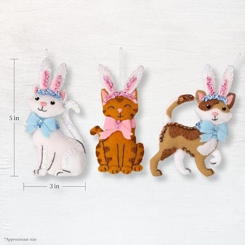 Bucilla Felt Applique 3 Piece Ornament Making Kit, Bunny Kitties, Perfect for DIY Arts and Crafts, 89686E - Image 2