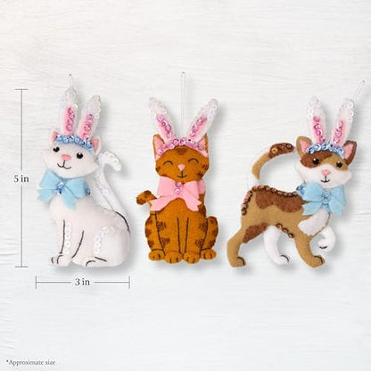 Bucilla Felt Applique 3 Piece Ornament Making Kit, Bunny Kitties, Perfect for DIY Arts and Crafts, 89686E - Image 2