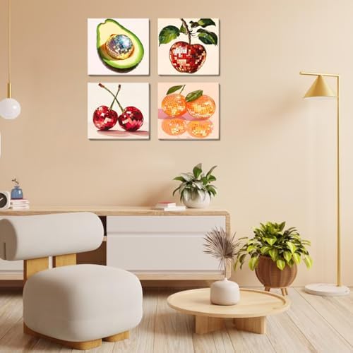 Canrichshop 4 Pack Disco Ball DIY Paint by Number Beginners,Fruit Oil Painting Adults' Paint-by-Number Kits,Acrylic Paint Kit with Frame for All Ages,Easy Paint by Numbers Kids on Canvas 8x8inch - Image 5