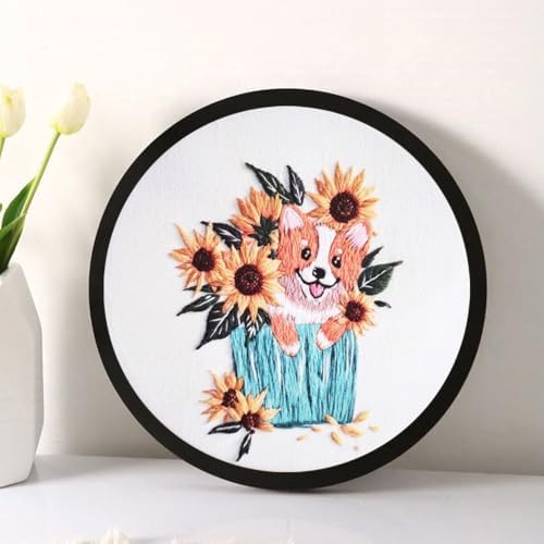 Esffaci Embroidery Starter Kit for Adult Beginner with Dog Sunflower Pattern Hand Embroidery Set with Embroidery Cloth Hoop Needle Threader Embroidery Floss and Instruction - Image 6
