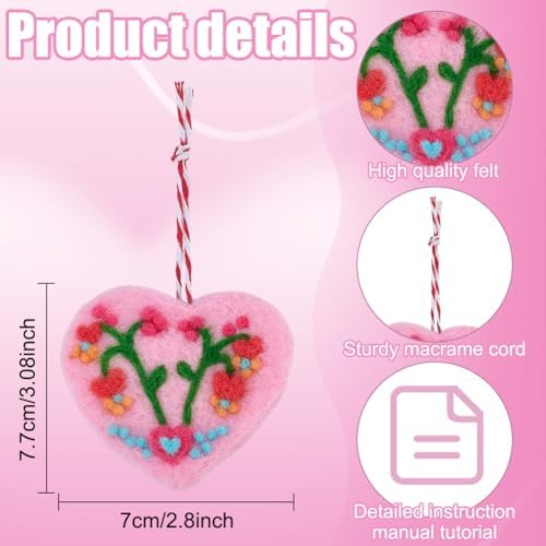 ORIGACH 5 Set Floral Heart Needle Felting Kit for Beginners DIY Wool Felted Heart Shape Ornaments Craft Kit for Adults with Instruction, Felting Foam Mat, DIY Needle Felting Supply - Image 3