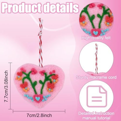 ORIGACH 5 Set Floral Heart Needle Felting Kit for Beginners DIY Wool Felted Heart Shape Ornaments Craft Kit for Adults with Instruction, Felting Foam Mat, DIY Needle Felting Supply - Image 3
