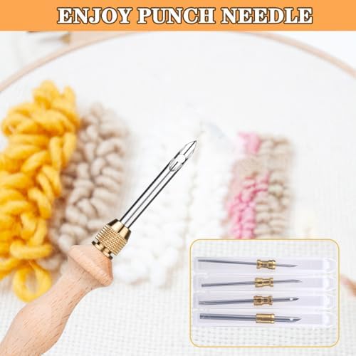 4 Sets of Punch Needle Kit with Storage Box,Adjustable Punch Needle Tool with1.6mm/2mm/2.5mm/3.5mm/5mm Metal Needles,Punch Needle Adults Beginner for DIY Craft,Perfect for Decoration and Gifts(Blue) - Image 5