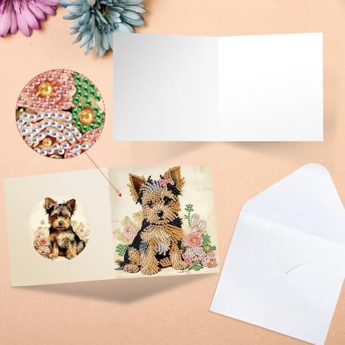 6pcs Diamond Art Painting Kit Greeting Card, Dermu 5D DIY Diamond Handmade Holiday Greeting Card with Envelope, Holiday Gift Congratulation - Image 4