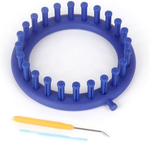 Katech Round Knitting Looms Set 14 cm Diameter Blue Plastic Weaving Looms Scarf Hats Making Tools DIY Crocheting Handmade Craft Kit with a Crochet Hook and Needle for Knitting Lovers (Blue) by Katech