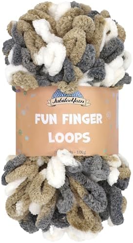 JubileeYarn Fun Finger Loops Yarn - Brown Grey White - 1 Skein by BambooMN